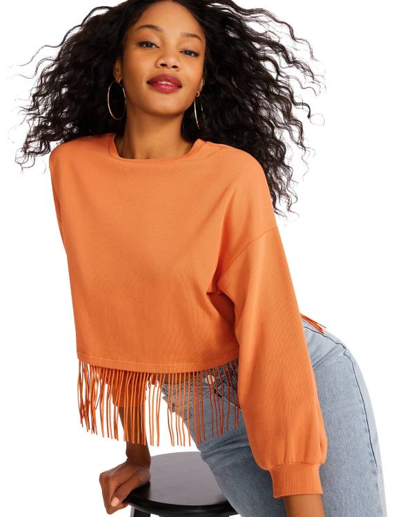Najfatalniejszy Damskie Steve Madden Fringe Crew Neck Pomarańczowe | SM-023NM