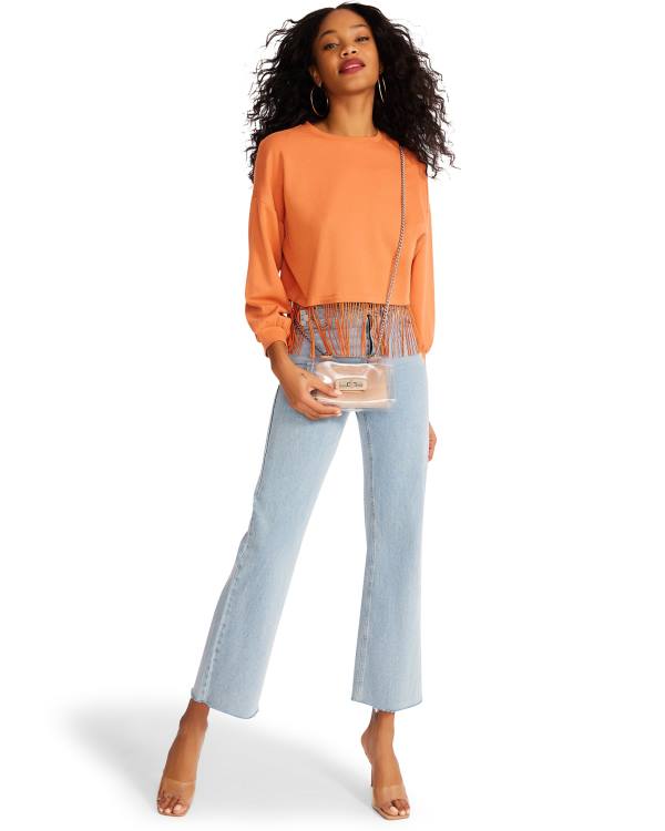 Najfatalniejszy Damskie Steve Madden Fringe Crew Neck Pomarańczowe | SM-023NM
