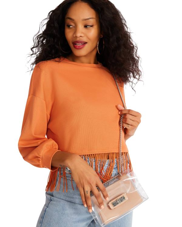 Najfatalniejszy Damskie Steve Madden Fringe Crew Neck Pomarańczowe | SM-023NM