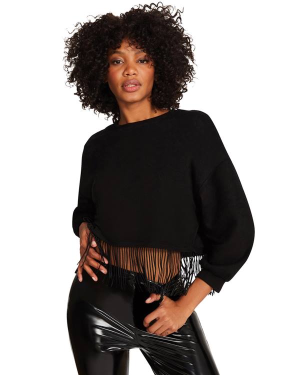 Najfatalniejszy Damskie Steve Madden Fringe Crew Neck Czarne | SM-362VQ
