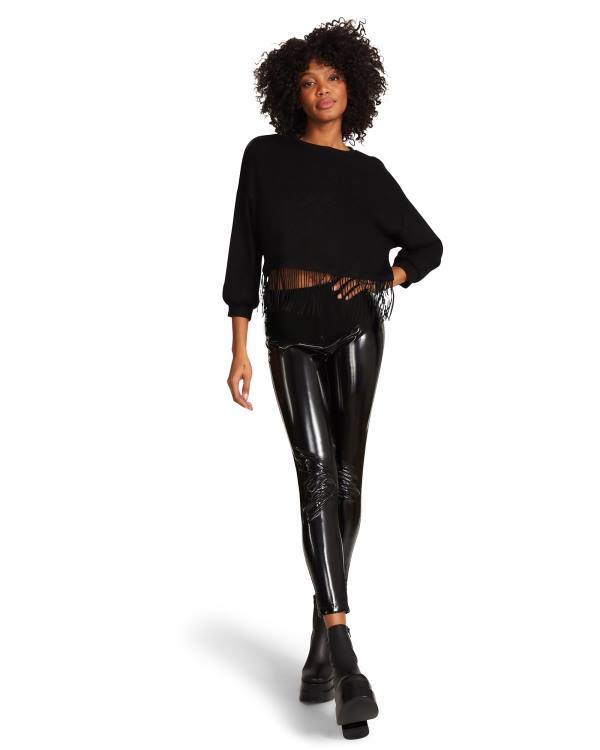 Najfatalniejszy Damskie Steve Madden Fringe Crew Neck Czarne | SM-362VQ