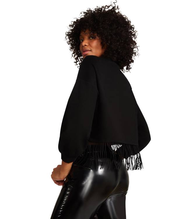 Najfatalniejszy Damskie Steve Madden Fringe Crew Neck Czarne | SM-362VQ