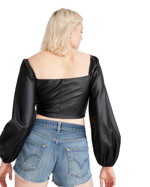 Najfatalniejszy Damskie Steve Madden Long Sleeve Faux Skórzane Corset Czarne | SM-697CA