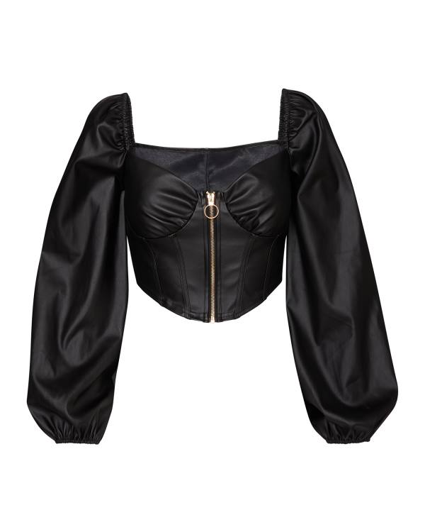 Najfatalniejszy Damskie Steve Madden Long Sleeve Faux Skórzane Corset Czarne | SM-697CA