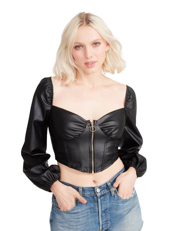 Najfatalniejszy Damskie Steve Madden Long Sleeve Faux Skórzane Corset Czarne | SM-697CA