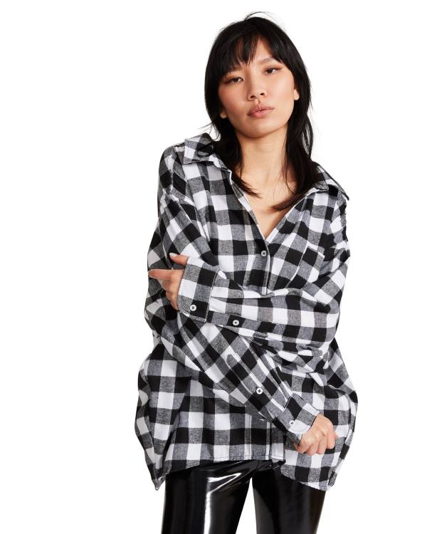 Najfatalniejszy Damskie Steve Madden Oversized Gingham Flannel Czarne | SM-176DA