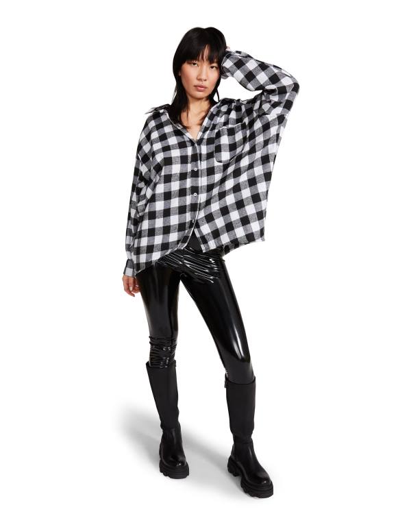 Najfatalniejszy Damskie Steve Madden Oversized Gingham Flannel Czarne | SM-176DA