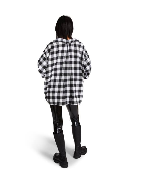 Najfatalniejszy Damskie Steve Madden Oversized Gingham Flannel Czarne | SM-176DA
