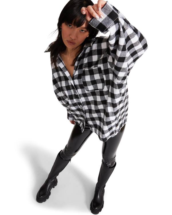 Najfatalniejszy Damskie Steve Madden Oversized Gingham Flannel Czarne | SM-176DA