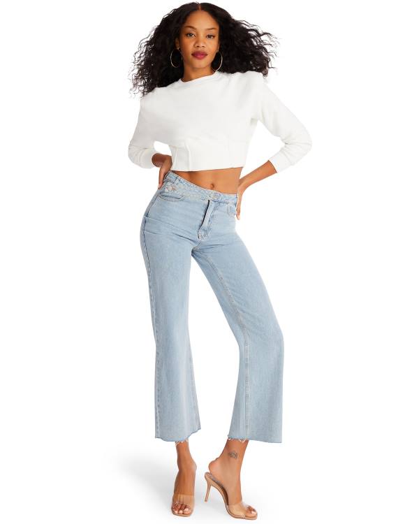 Najfatalniejszy Damskie Steve Madden Shoulder Pad Crew Neck Białe | SM-890OZ