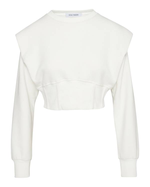 Najfatalniejszy Damskie Steve Madden Shoulder Pad Crew Neck Białe | SM-890OZ