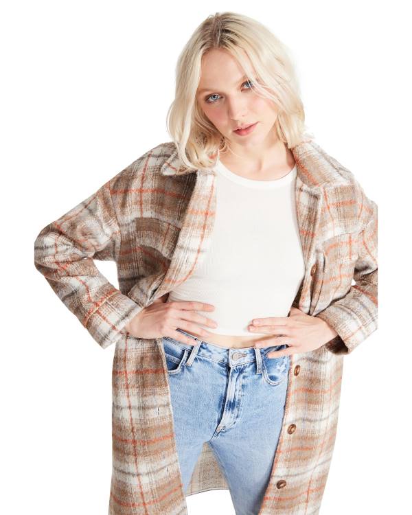 Płaszcze Damskie Steve Madden Long Plaid Taupe Szare Brązowe | SM-457PG