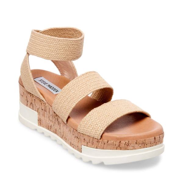 Sandały Damskie Steve Madden Bandi Natural Raffia Beżowe | SM-952WM