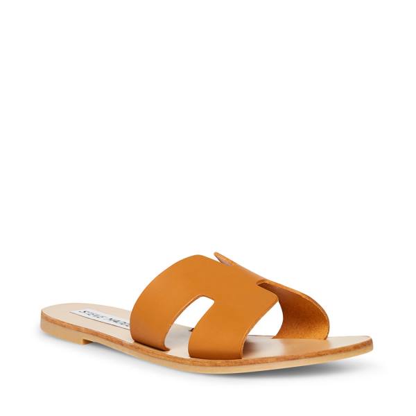 Sandały Damskie Steve Madden Greece Cognac Skórzane Brązowe | SM-109UY