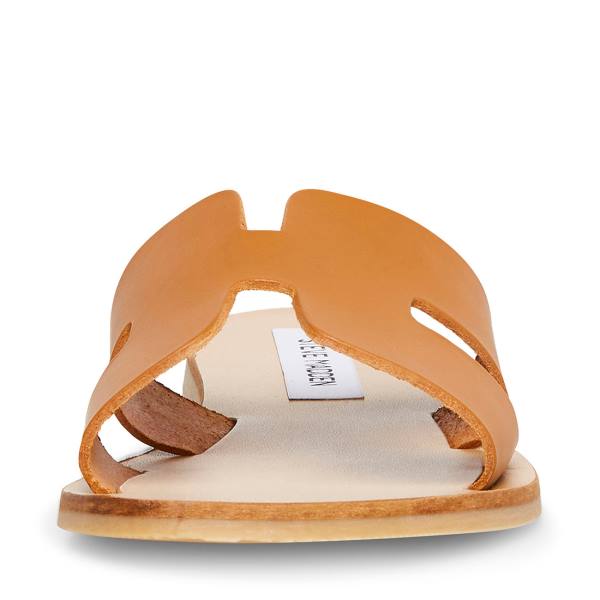 Sandały Damskie Steve Madden Greece Cognac Skórzane Brązowe | SM-109UY
