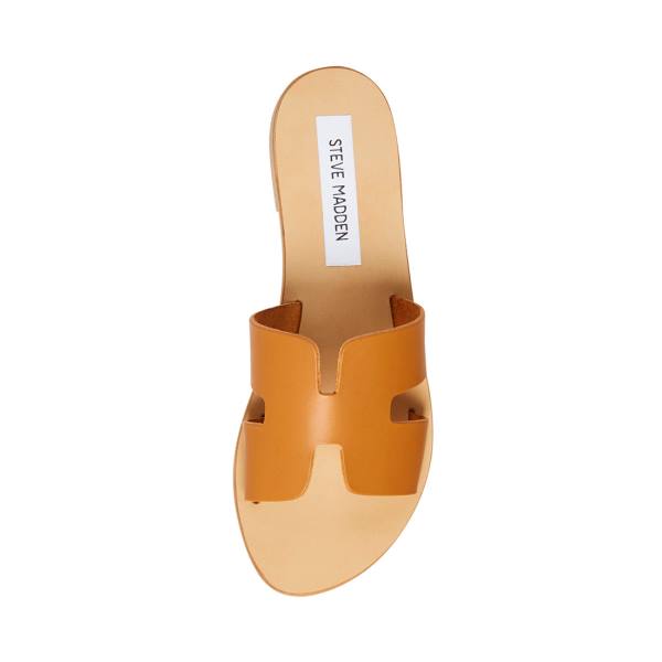 Sandały Damskie Steve Madden Greece Cognac Skórzane Brązowe | SM-109UY