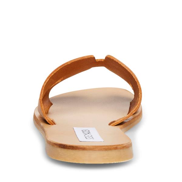 Sandały Damskie Steve Madden Greece Cognac Skórzane Brązowe | SM-109UY