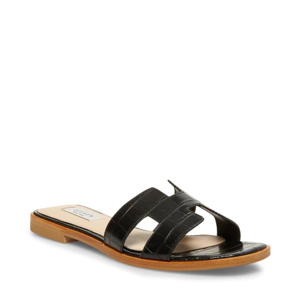 Sandały Damskie Steve Madden Hadyn Crocodile Czarne | SM-462IQ