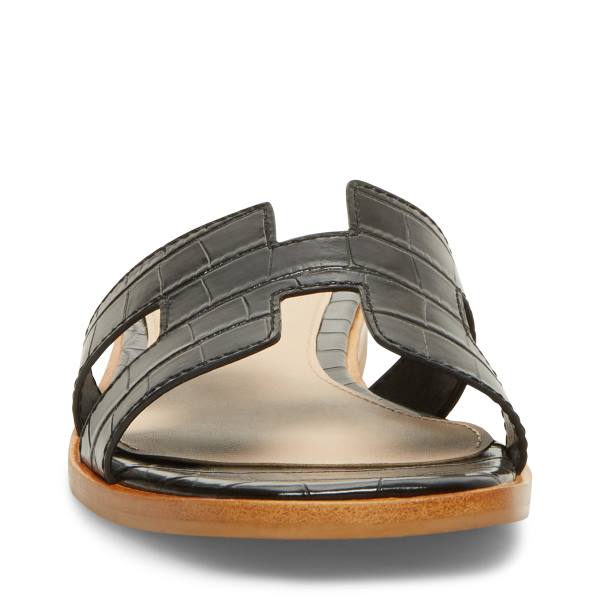 Sandały Damskie Steve Madden Hadyn Crocodile Czarne | SM-462IQ