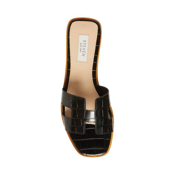 Sandały Damskie Steve Madden Hadyn Crocodile Czarne | SM-462IQ
