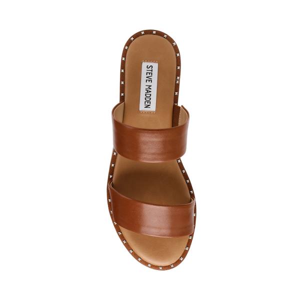 Sandały Damskie Steve Madden Ivara Cognac Skórzane Brązowe | SM-278FU