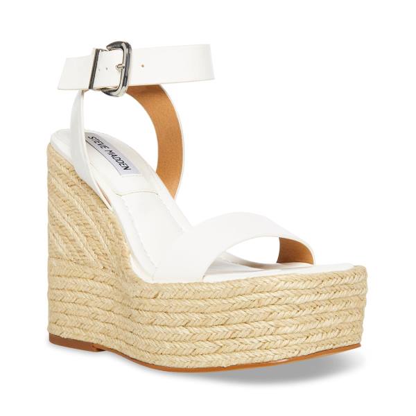 Sandały Damskie Steve Madden Mallandra Lakierowana Białe | SM-796HA