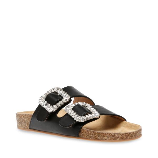 Sandały Damskie Steve Madden Somers Skórzane Czarne | SM-893DJ