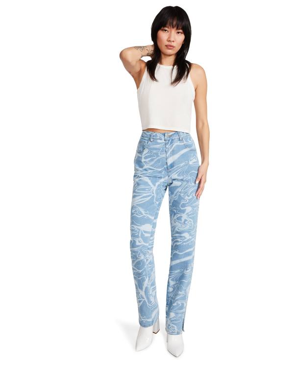 Spodnie Damskie Steve Madden Denim Swirl Pants Niebieskie | SM-605QE