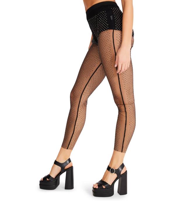 Spodnie Damskie Steve Madden Mesh Rhinestone Pants Czarne | SM-051SA