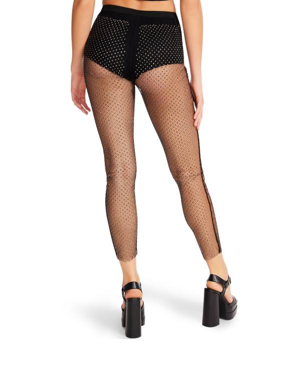 Spodnie Damskie Steve Madden Mesh Rhinestone Pants Czarne | SM-051SA