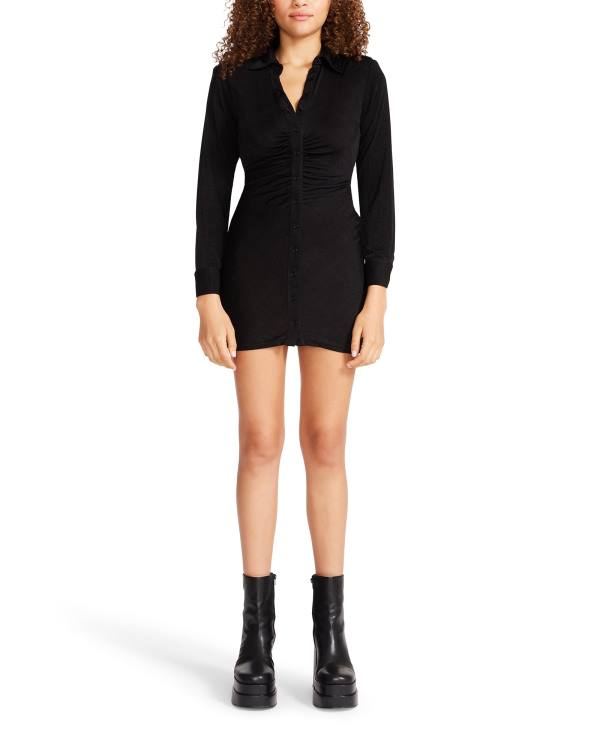 Sukienki Damskie Steve Madden Long Sleeve Button Up Czarne | SM-351HW