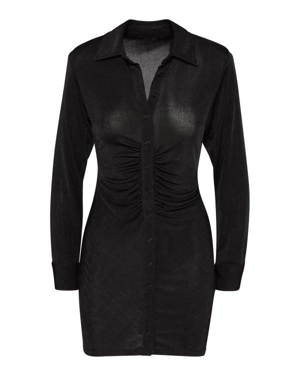 Sukienki Damskie Steve Madden Long Sleeve Button Up Czarne | SM-351HW