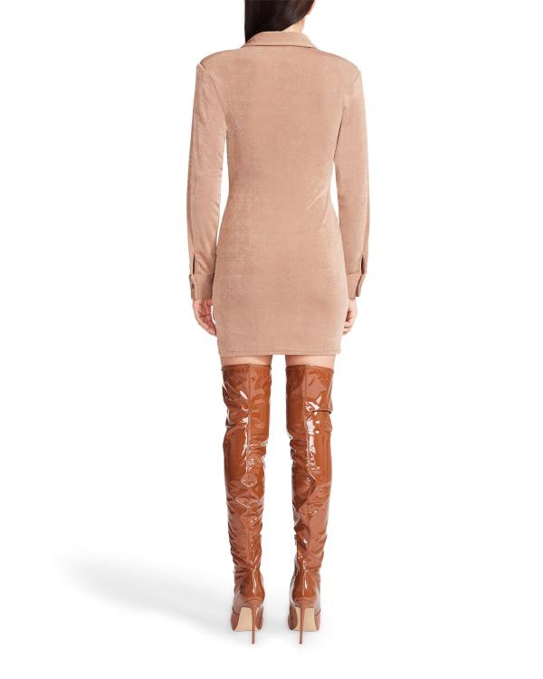Sukienki Damskie Steve Madden Long Sleeve Button Up Camel Fabric Brązowe | SM-390SR