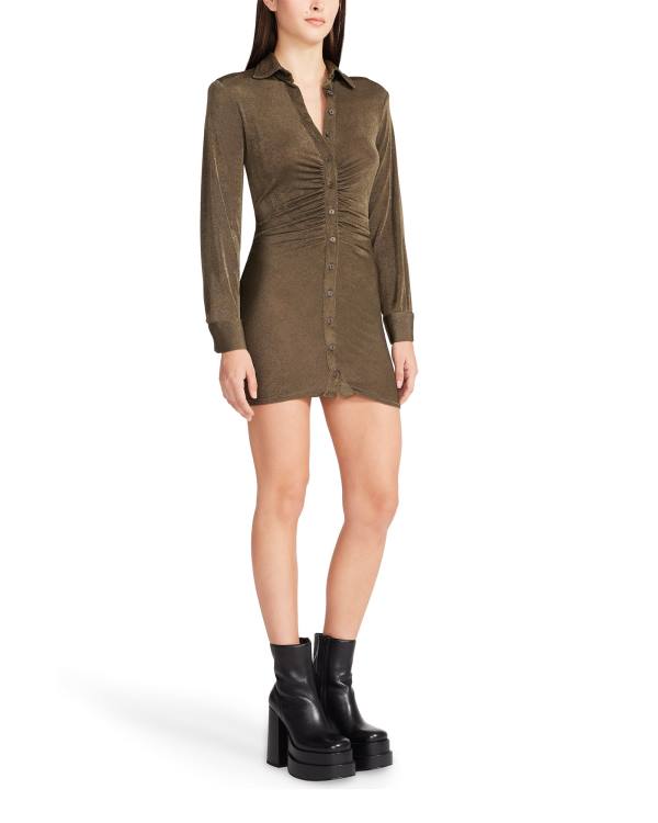 Sukienki Damskie Steve Madden Long Sleeve Button Up Oliwkowe | SM-678TQ