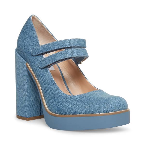 Szpilki Damskie Steve Madden Twice Denim Fabric Heel Niebieskie | SM-480KE