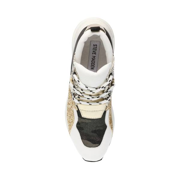 Trampki Damskie Steve Madden Cliff Skórzane Białe Złote | SM-173NS