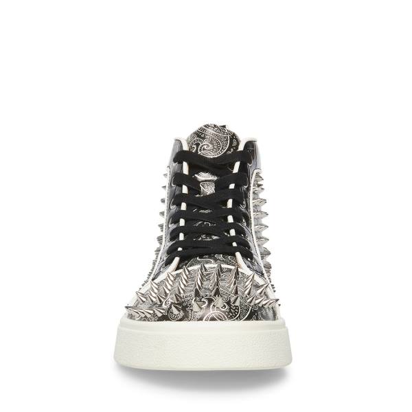 Trampki Męskie Steve Madden Promoter-s Czarne Srebrne | SM-148OJ