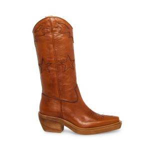 Kozaki Damskie Steve Madden Peyton Cognac Skórzane Brązowe | SM-214QX