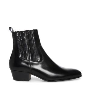 Kozaki Męskie Steve Madden Pierre Skórzane Czarne | SM-583KF