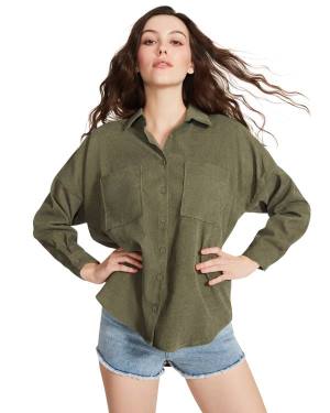 Najfatalniejszy Damskie Steve Madden Courdoroy Button Up Shirt Oliwkowe | SM-178SI