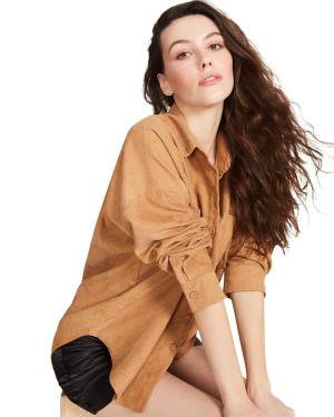 Najfatalniejszy Damskie Steve Madden Courdoroy Button Up Shirt Brązowe | SM-765PI